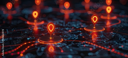 Futuristic Navigation Interface with Bright Pins