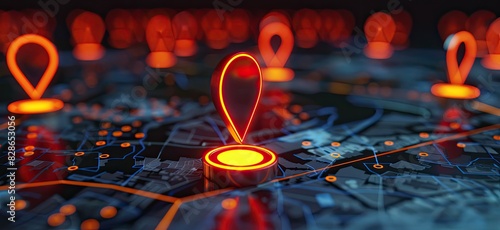 Futuristic Navigation Interface with Bright Pins