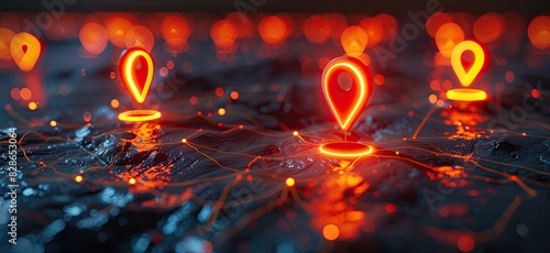 Futuristic Navigation Interface with Bright Pins