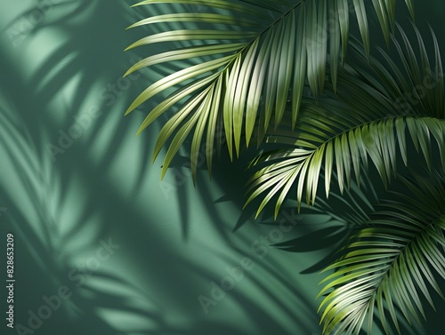 Fresh palm leaf with intricate details and shadow effects  creating a sense of depth  Natural  Dark green  3D Rendering