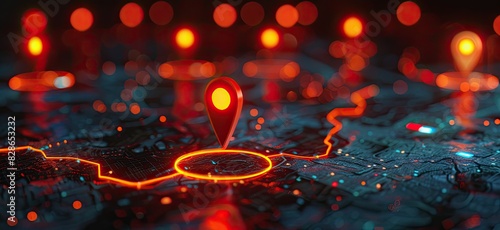 Neon GPS Markers on a High-Tech Circuit Board