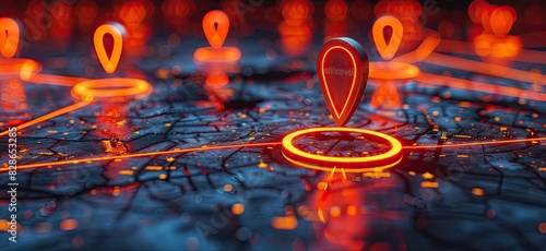 Neon GPS Markers on a High-Tech Circuit Board
