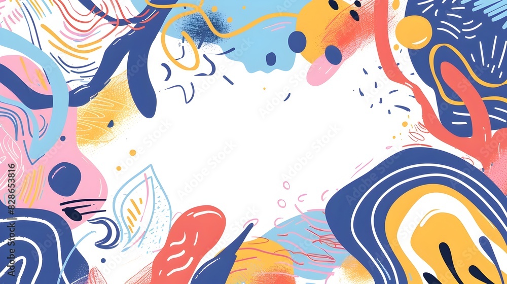 Vibrant Doodle Print Border for Energetic Sporty Background with Blank Copy Space Vibrant Doodle Print Border for Energetic Sporty Background with Blank Copy Space