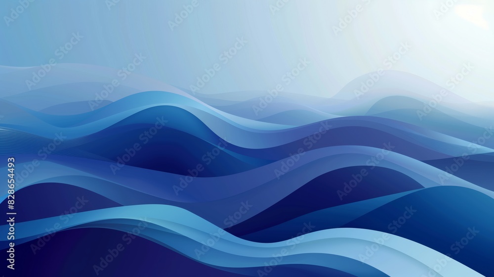 Fototapeta premium Abstract blue background with waves, flat design, smooth curves.