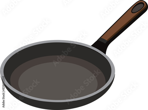 a drawing of a frying pan with a wooden handle and a brown wooden handle