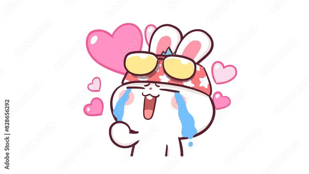 Animated Rabbit Crying Tears of Joy - White Background Animated Rabbit Crying Tears of Joy - White Background
