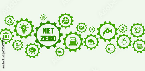 Net zero by 2050, carbon neutral. Net zero greenhouse gas emissions target Long-term climate-neutral strategy Vector illustration