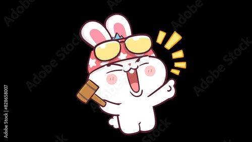 Animated Rabbit Laughing Mockingly - Transparent Background photo