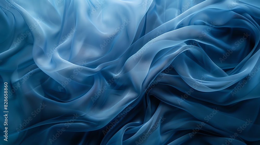 Obraz premium Blue flowing silk fabric with gentle waves. Soft and smooth, it ripples like water.
