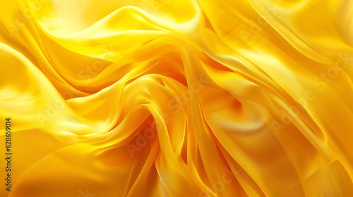 Golden yellow silk fabric with soft waves. photo