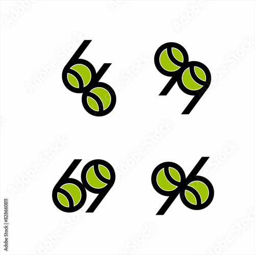 Number 66, 69, 96, 99 logo design with tennis ball elements.