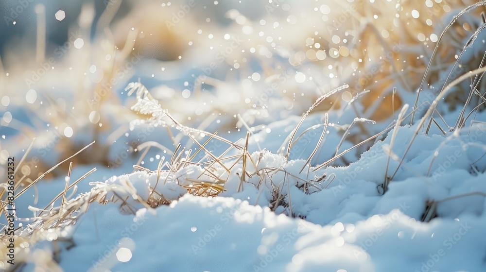 Snow covered dry grass Snow covered dry grass