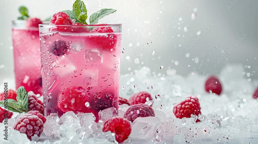 Berry mocktail with ice pink cocktail in minimal style. Berry mocktail with ice pink cocktail in minimal style.