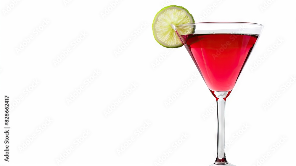 Cosmopolitan cocktail with lime cutout isolated on white background Cosmopolitan cocktail with lime cutout isolated on white background