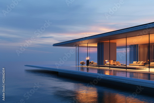 Luxury Island Villa With Infinity Pool At Sunset. © aiqing
