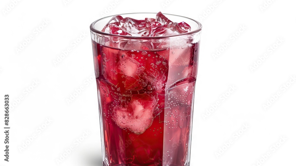 Red juice with ice cubes in glass isolated on white background with clipping path. Red juice with ice cubes in glass isolated on white background with clipping path.