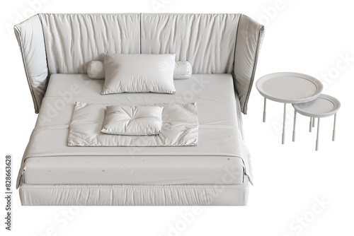 
big comfortable bed isolated on transparent background, home furniture, illustration, 3d rendering