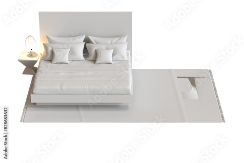 
big comfortable bed isolated on transparent background, home furniture, illustration, 3d rendering