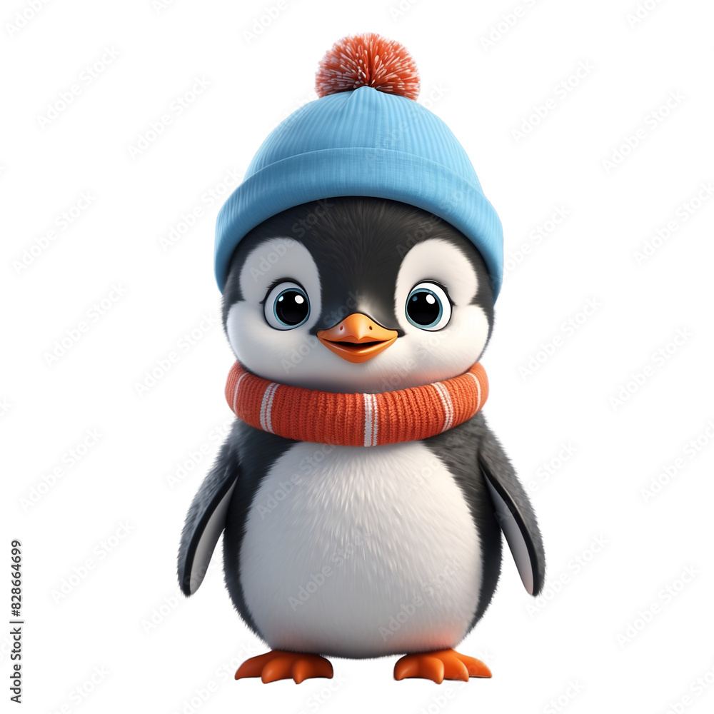 Naklejka premium 3d penguin with hat