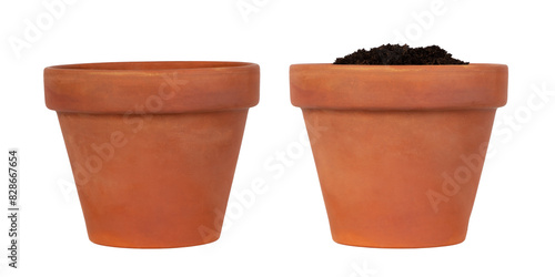 Schilderij op canvas Flower pots with soil isolated on white or transparent background
