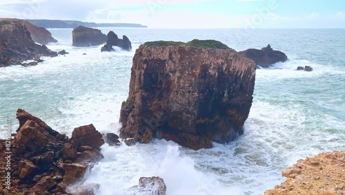 Ocean view and blue sky, Pontal da Carrapateira in Aljezur, Algarve in Portugal. photo