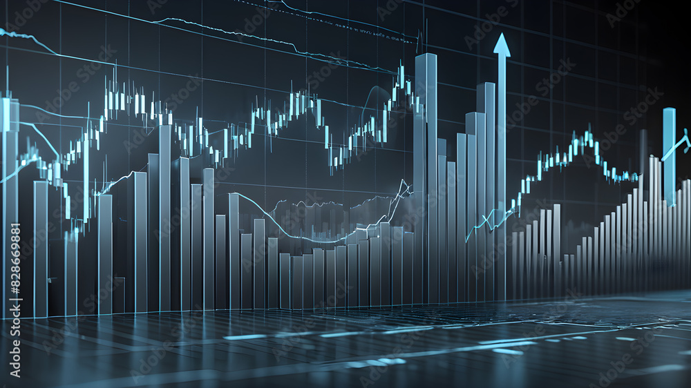 Abstract graph chart of stock market trade background in very light blue and gray colors. Growth up business financial investment or economic concept, Generative AI