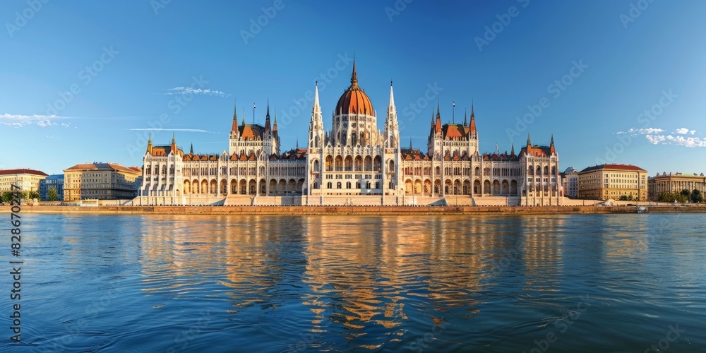Hungarian Parliament Building in Budapest Hungary skyline panoramic view