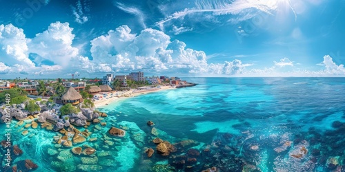 Isla Mujeres in Mexico skyline panoramic view