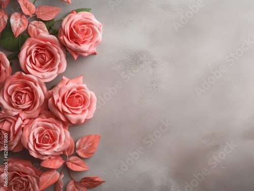 Rose background on cement floor texture flower on stone wall backdrop texture