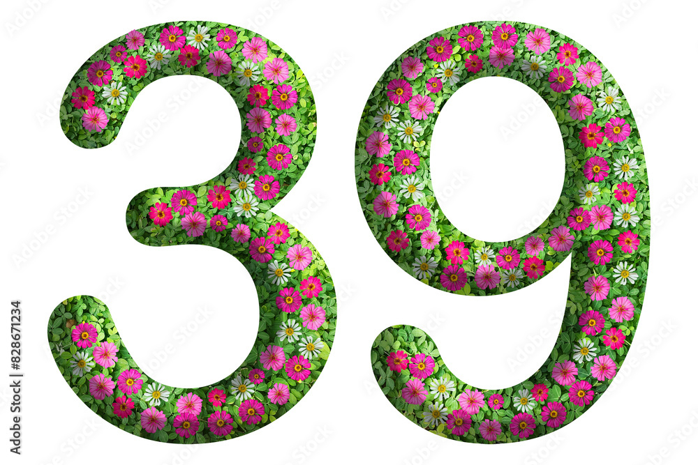3d of the number 39 is made of green grass and beautiful flower isolated on transparent background. Go green concept for Memorial Day template 3d of the number 39 is made of green grass and beautiful flower isolated on transparent background. Go green concept for Memorial Day template