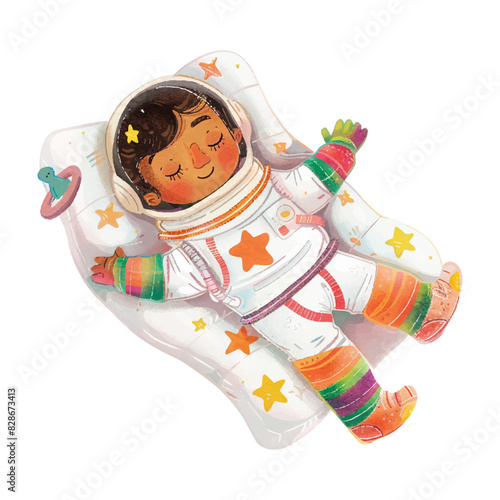 Cute astronaut floating in space white background (2)