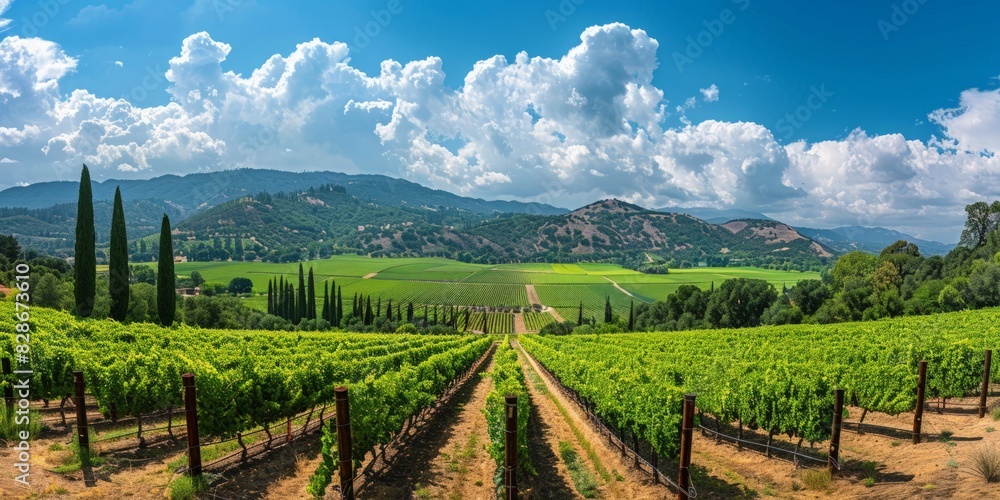 Napa Valley Vineyards in California USA skyline panoramic view