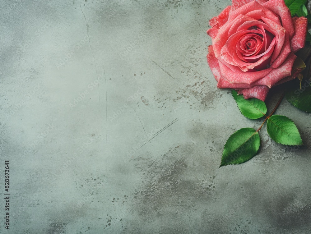 Rose background on cement floor texture flower on stone wall backdrop texture