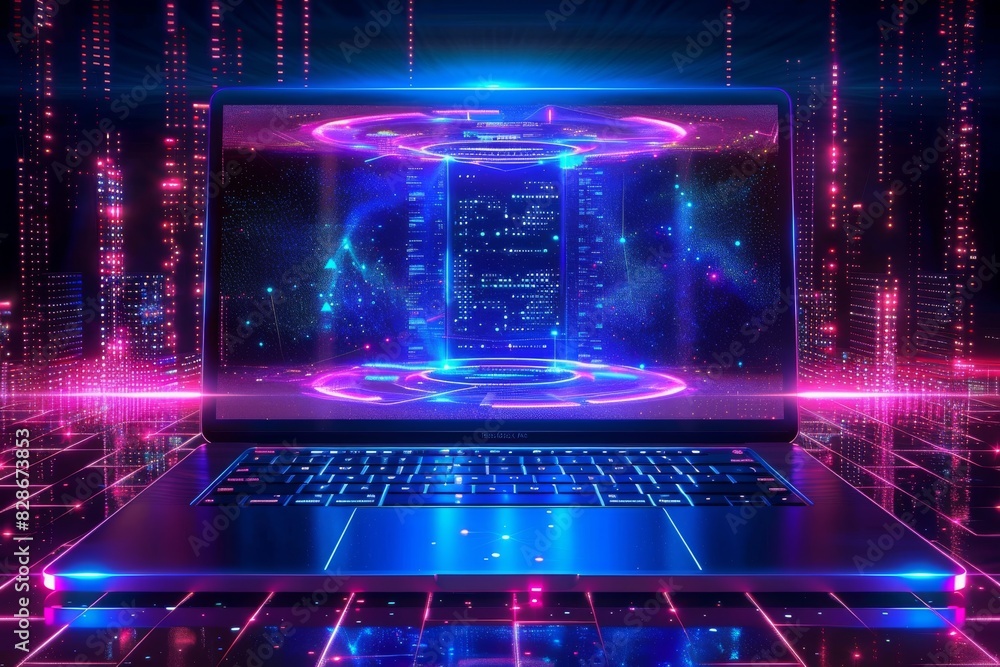 Futuristic illustration of a digital network with vibrant colors and connected devices, showcasing advanced technology and global connectivity Futuristic illustration of a digital network with vibrant colors and connected devices, showcasing advanced technology and global connectivity