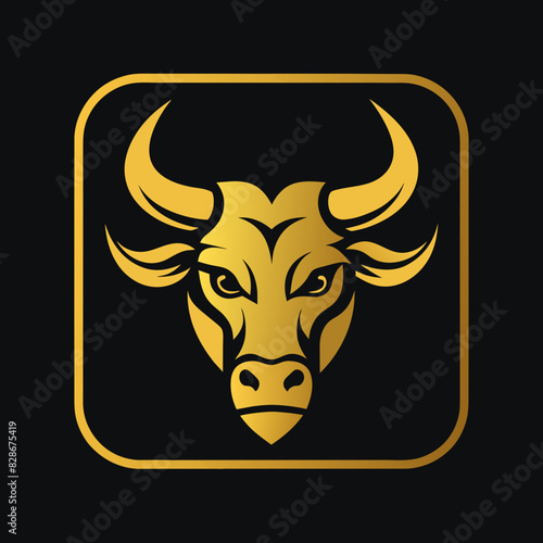 Unique regal golden Bull  face view  business Logo icon Vector