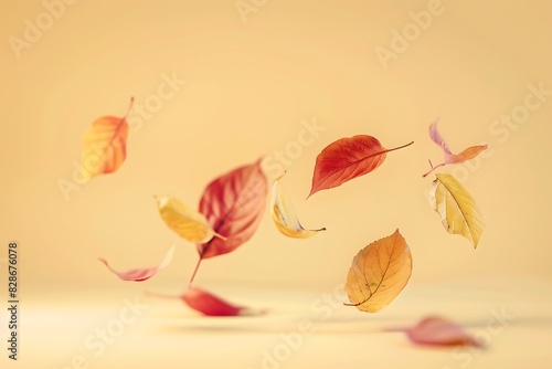 levitation autumn leaves isolated on yellow background