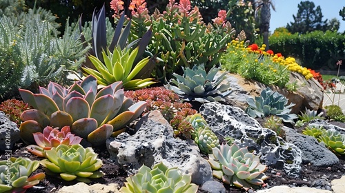 Artful Succulent Garden: Showcasing Low-Water Needs and Summer Resilience in a Sustainable Landscape
