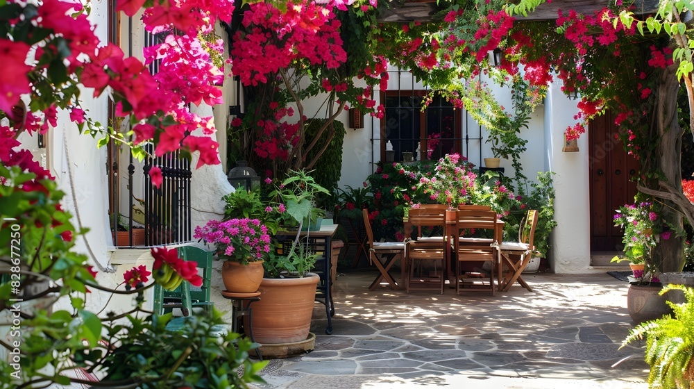 Summer Patio Blooms with Vibrant Bougainvillea in Full Flower Summer Patio Blooms with Vibrant Bougainvillea in Full Flower