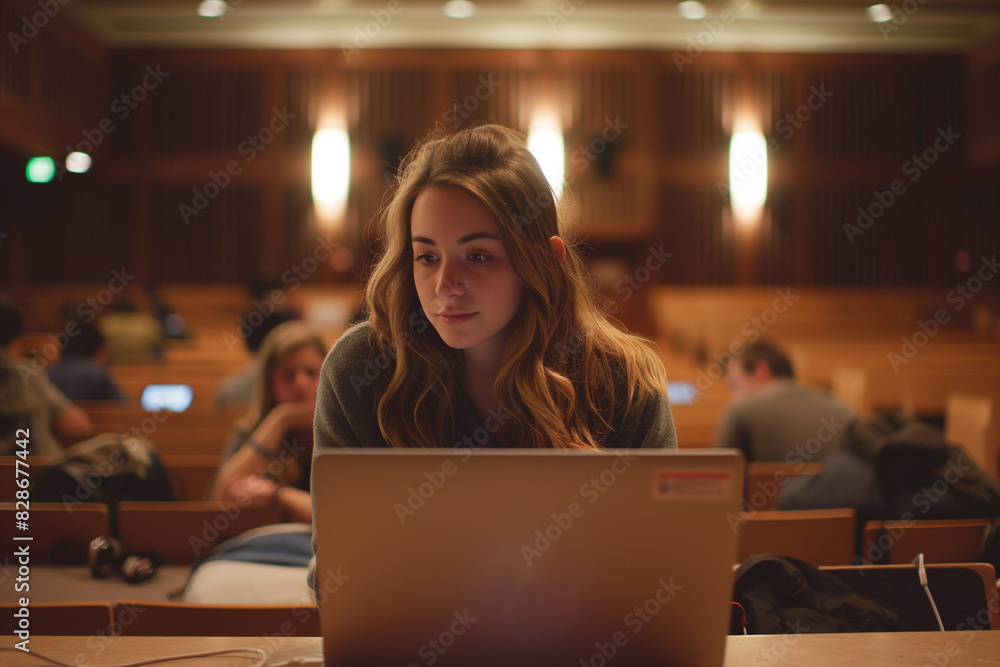 A woman student who is learning to use a laptop in lectures A woman student who is learning to use a laptop in lectures