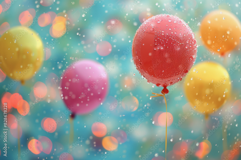 Fototapeta premium Colorful balloons with water drop background for birthday party background.