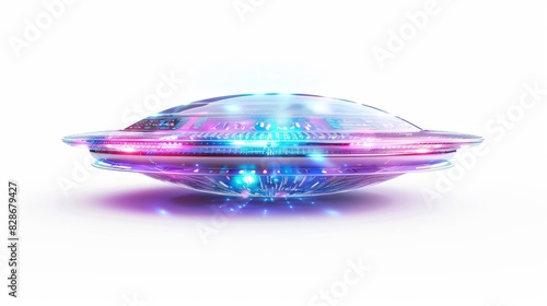 high tech digital ufo, isolated on white background 