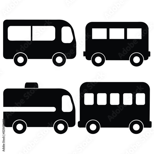 Set of different Bus front icon black vector on white background