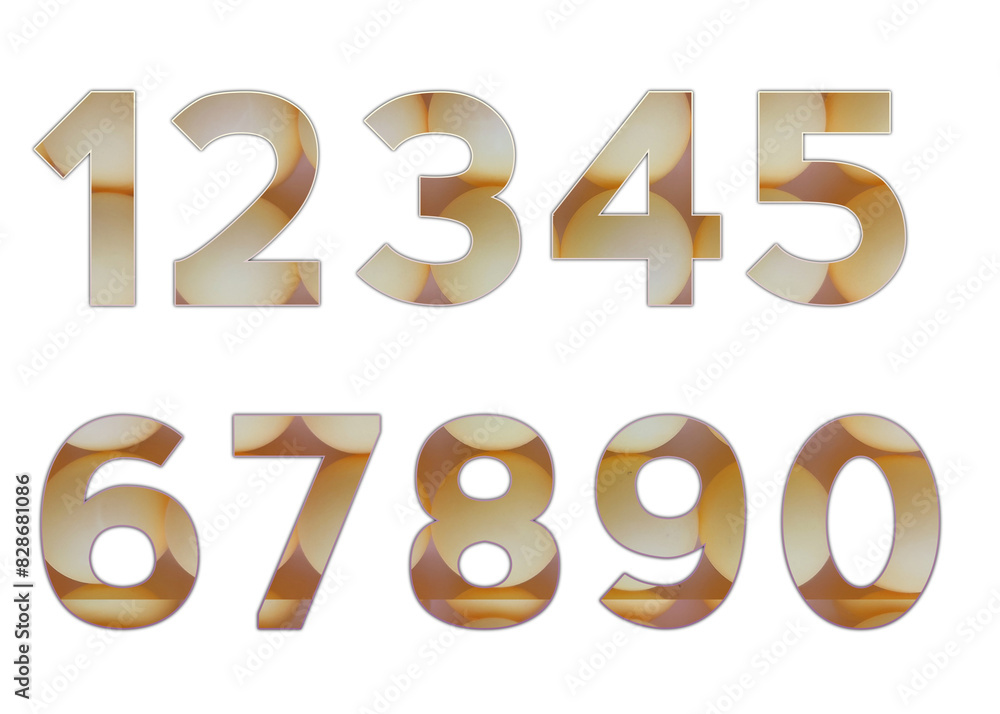 Set design number 0-9 with ping-pong balls texture on white background, set of number ping-pong balls texture. Set design number 0-9 with ping-pong balls texture on white background, set of number ping-pong balls texture.
