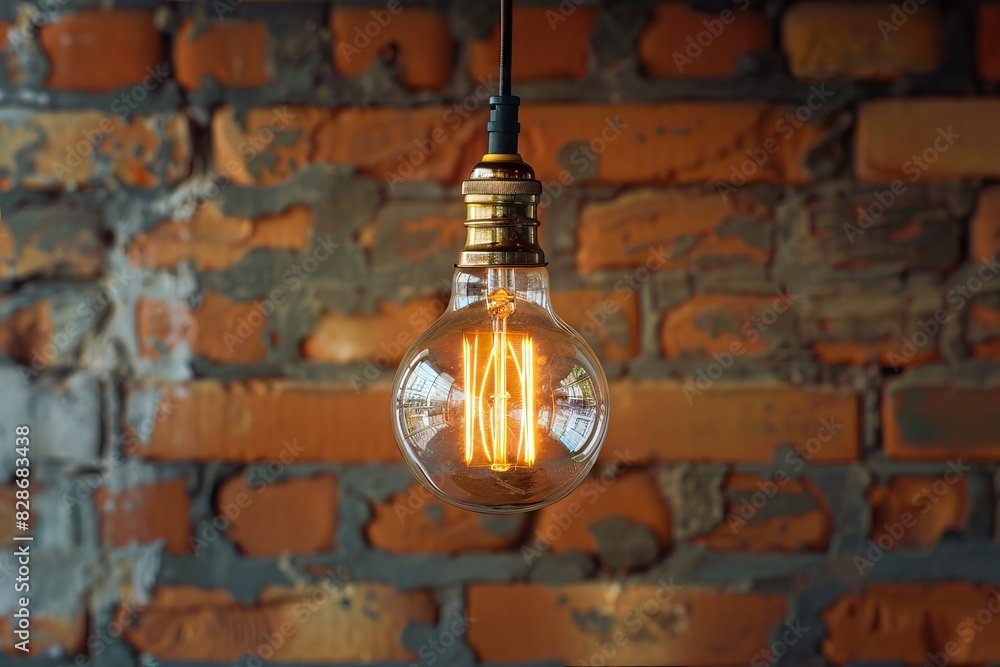 Obraz premium Vintage Edison light bulbs against brick wall background.