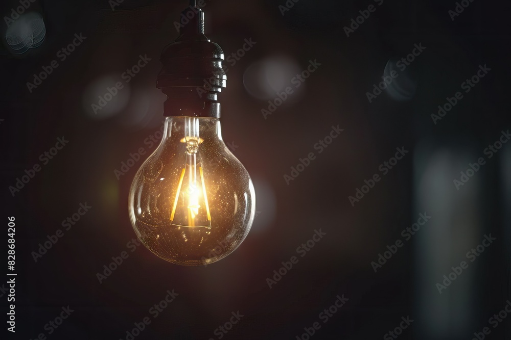 Light bulb in a dark room or basement  black dark copy space suitable for adding text