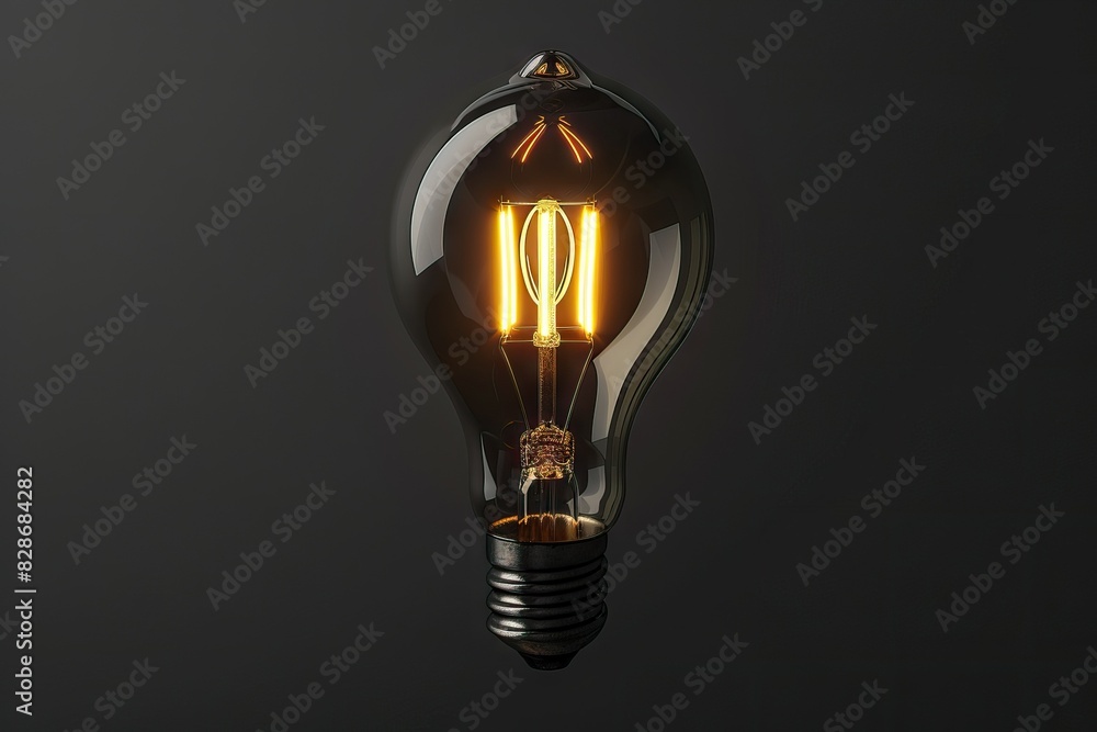 Realistic retro light bulb glowing yellow on black background. Realistic retro light bulb glowing yellow on black background.