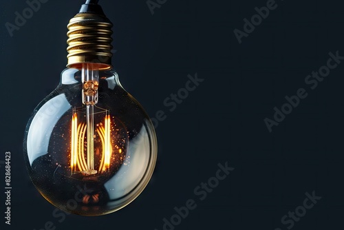 Fototapeta Naklejka Na Ścianę i Meble -  Small vintage glowing light bulb on black background. Electricity concept.  light