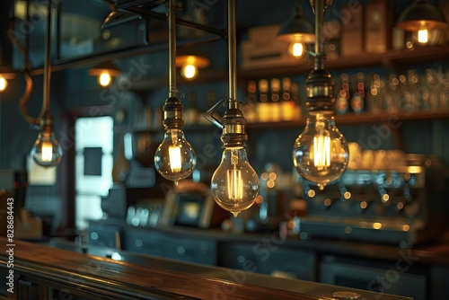 Vintage edison light bulbs in coffee shop light
