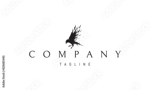 A vector logo with an abstract image of a raven in a dark mystical style.