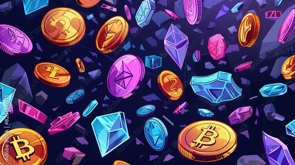 virtual world crypto coin, cartoon style virtual world crypto coin, cartoon style